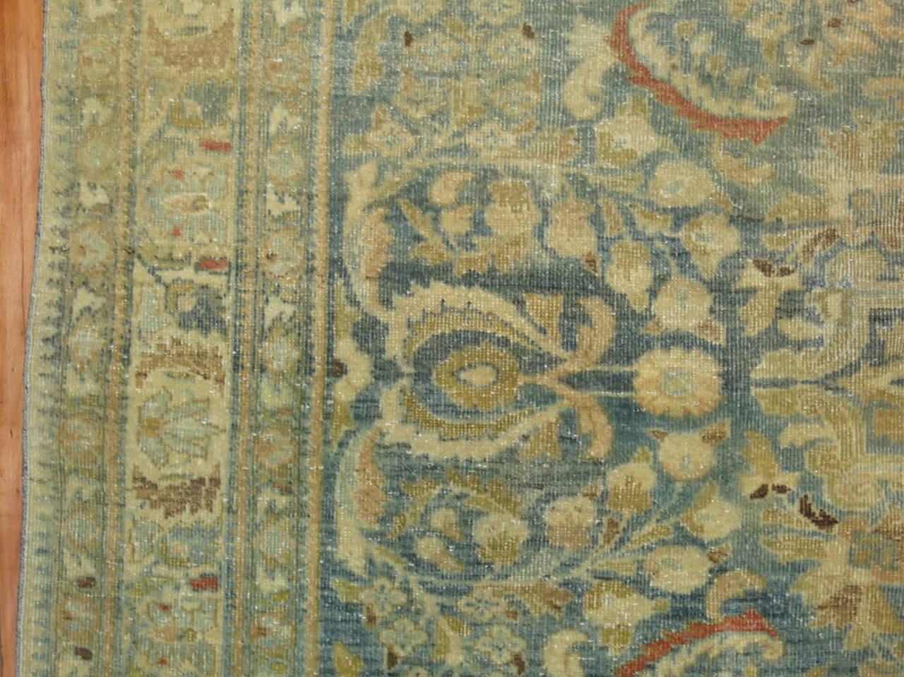Perse Ancien tapis de Sarouk traditionnel persan carré de 4 pieds de couleur bleu turquoise en vente
