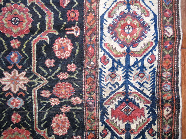 Black Brown Antique Persian Malayer Throw Square Rug In Excellent Condition For Sale In New York, NY