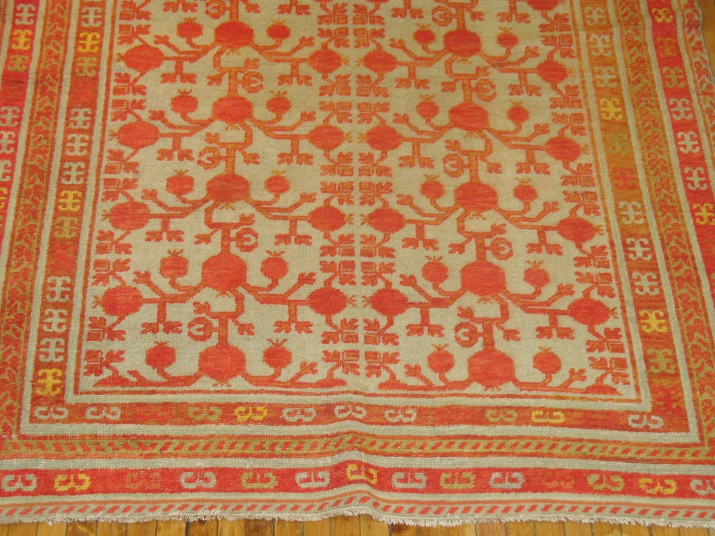 Hand-Knotted Pomegranate Khotan Gallery Rug