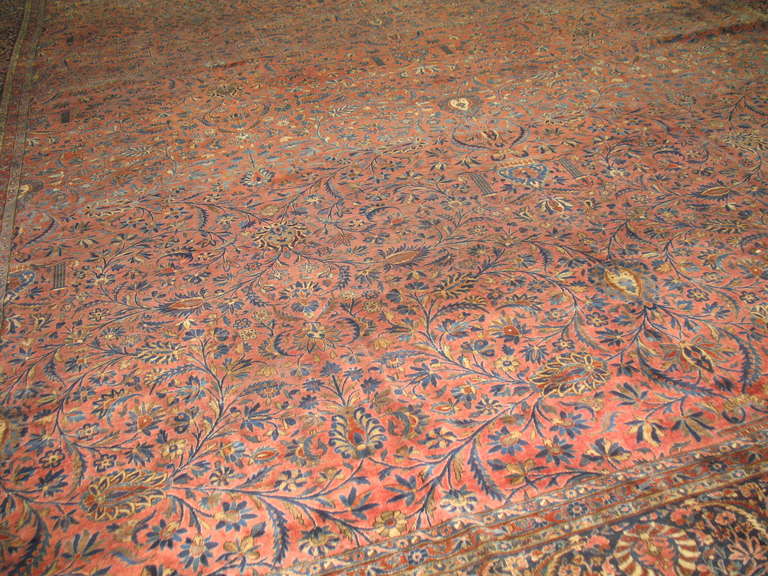 Antique Persian Kashan Rug In Fair Condition In New York, NY