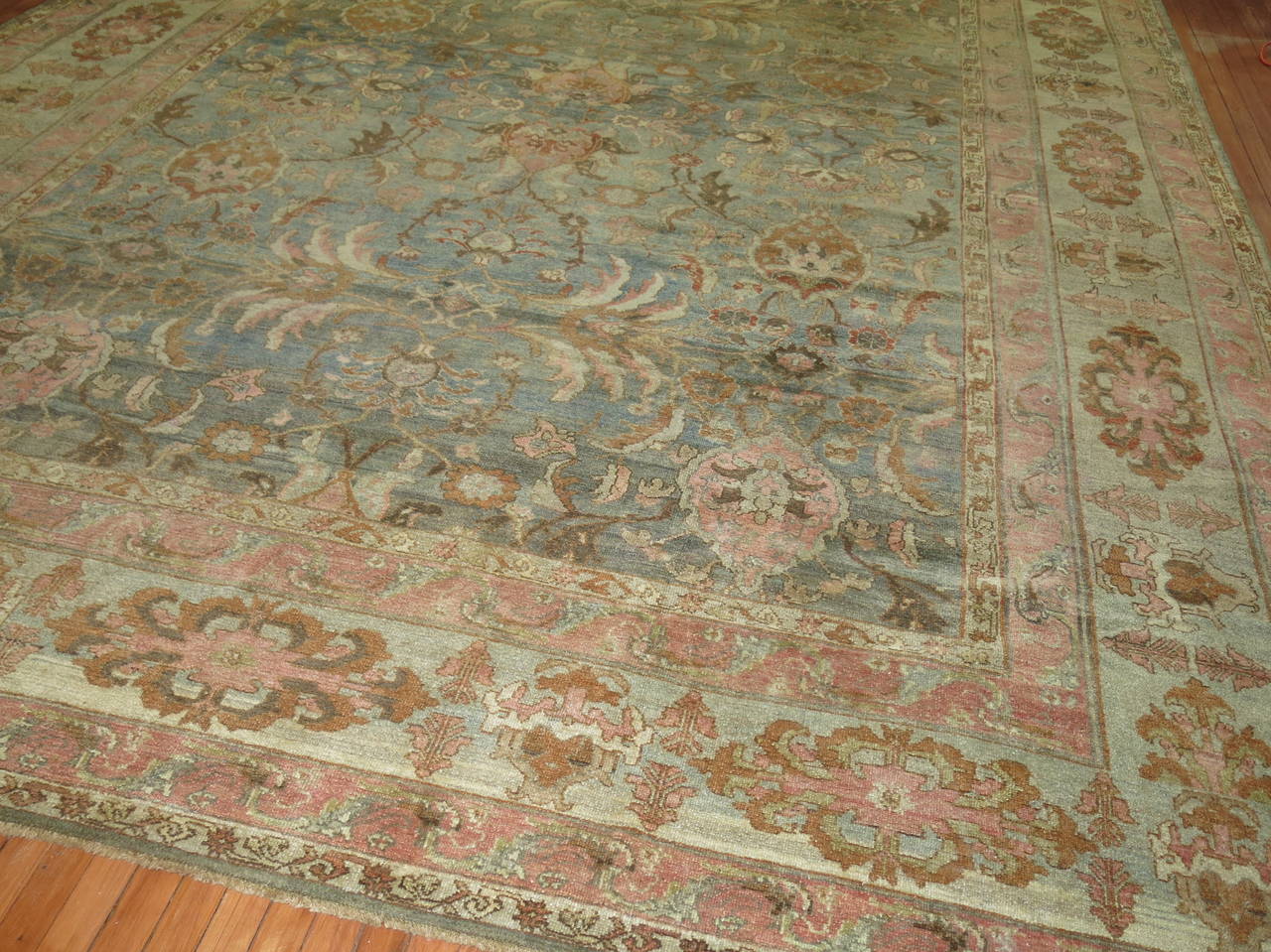 Exquisite Large Sea Foam Pink Accent Antique Persian Malayer Rug For Sale 4
