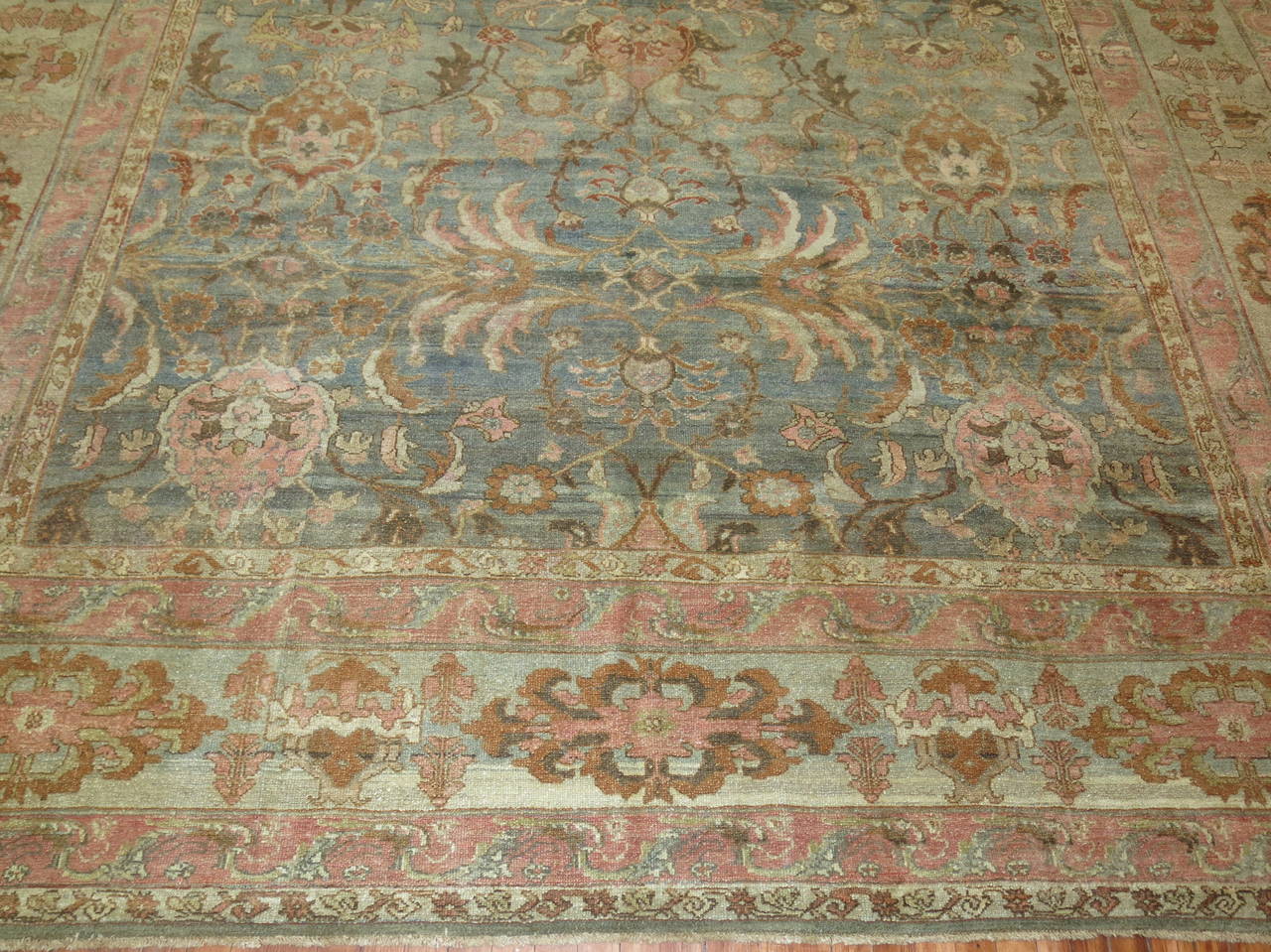 Exquisite Large Sea Foam Pink Accent Antique Persian Malayer Rug For Sale 1