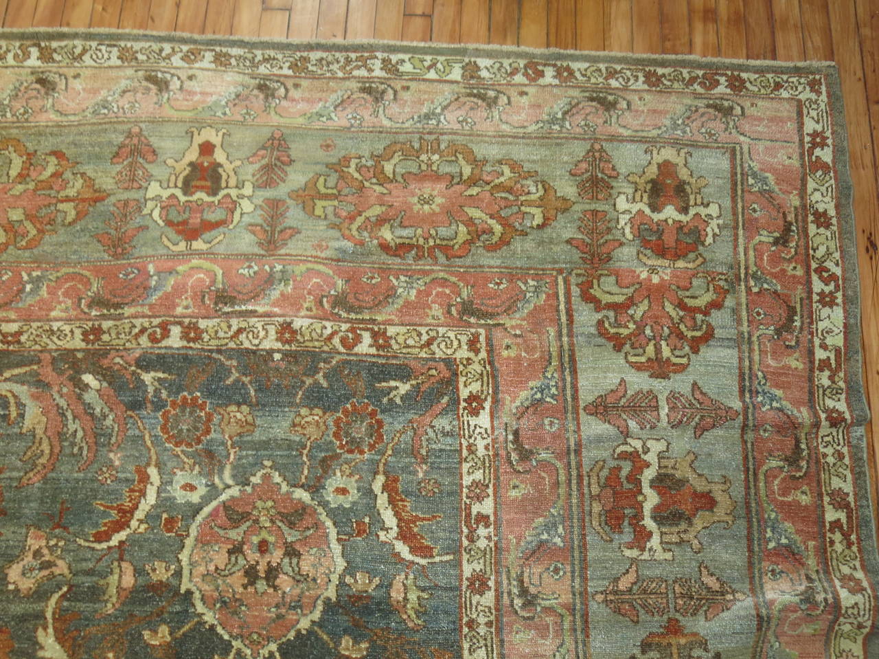 Exquisite Large Sea Foam Pink Accent Antique Persian Malayer Rug For Sale 2
