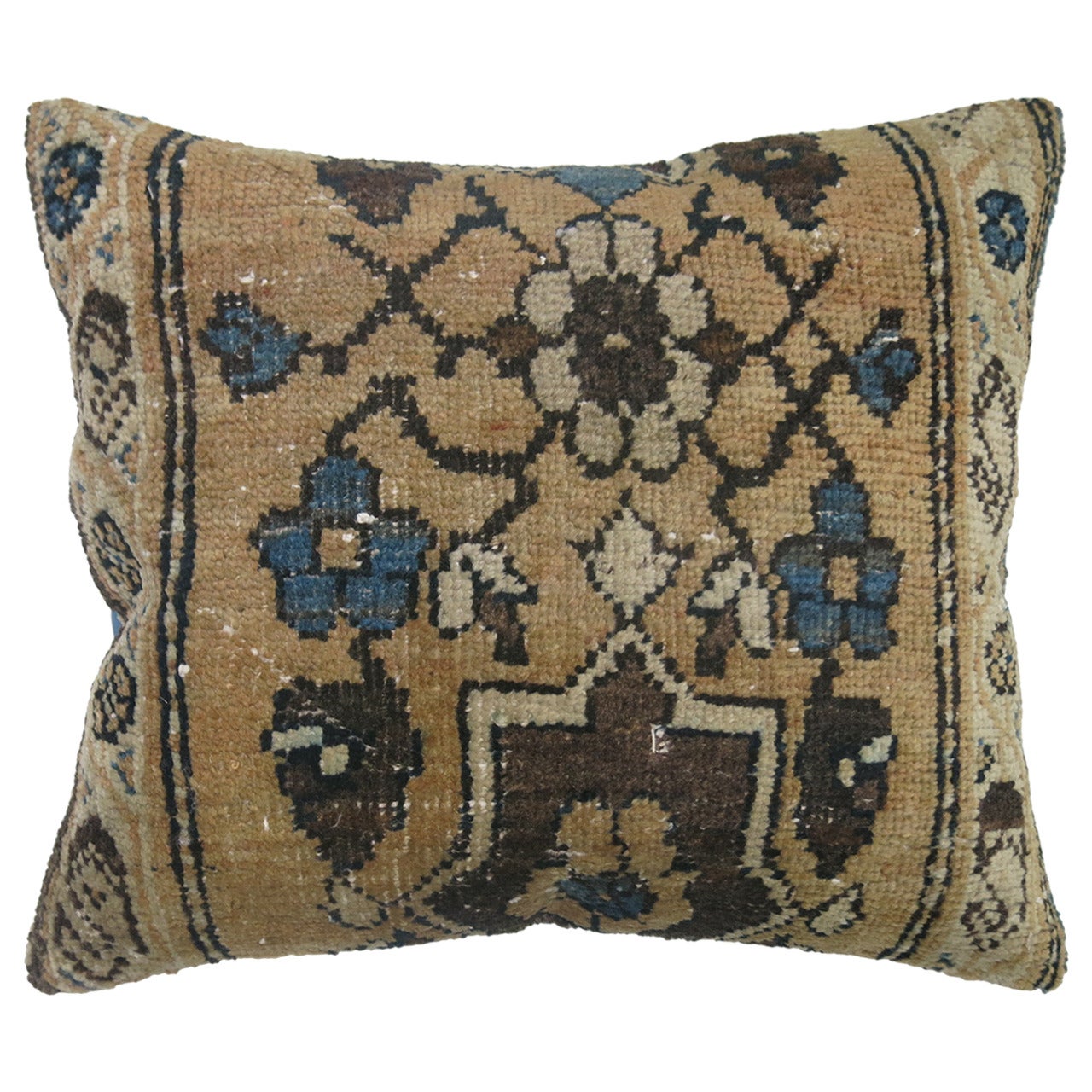 Vintage Persian Rug Pillow with Blue Backing