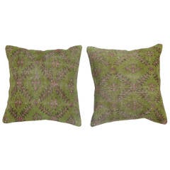Vintage Anatolian Rug Pillows in Chartreuse and Pink