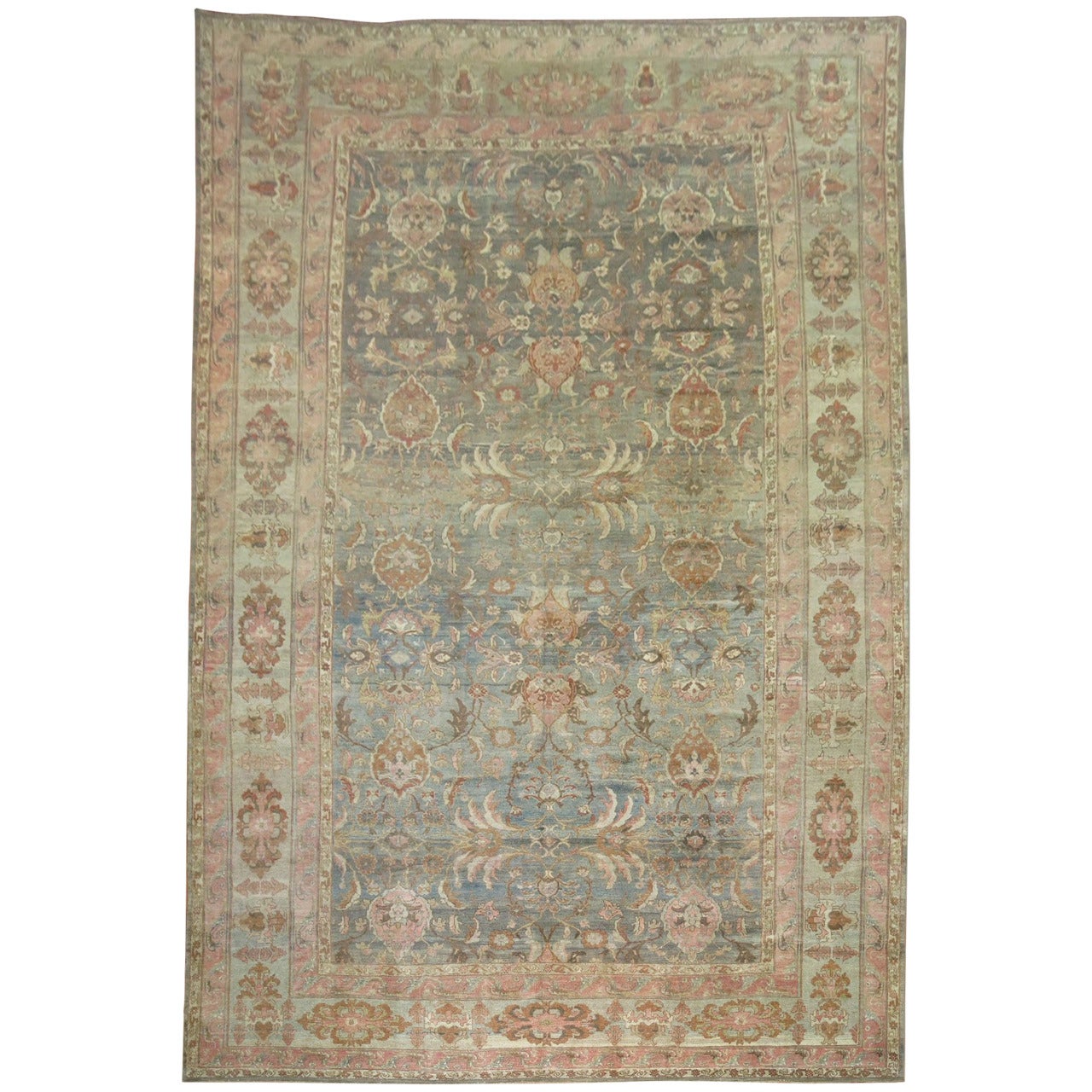 Exquisite Large Sea Foam Pink Accent Antique Persian Malayer Rug For Sale 5