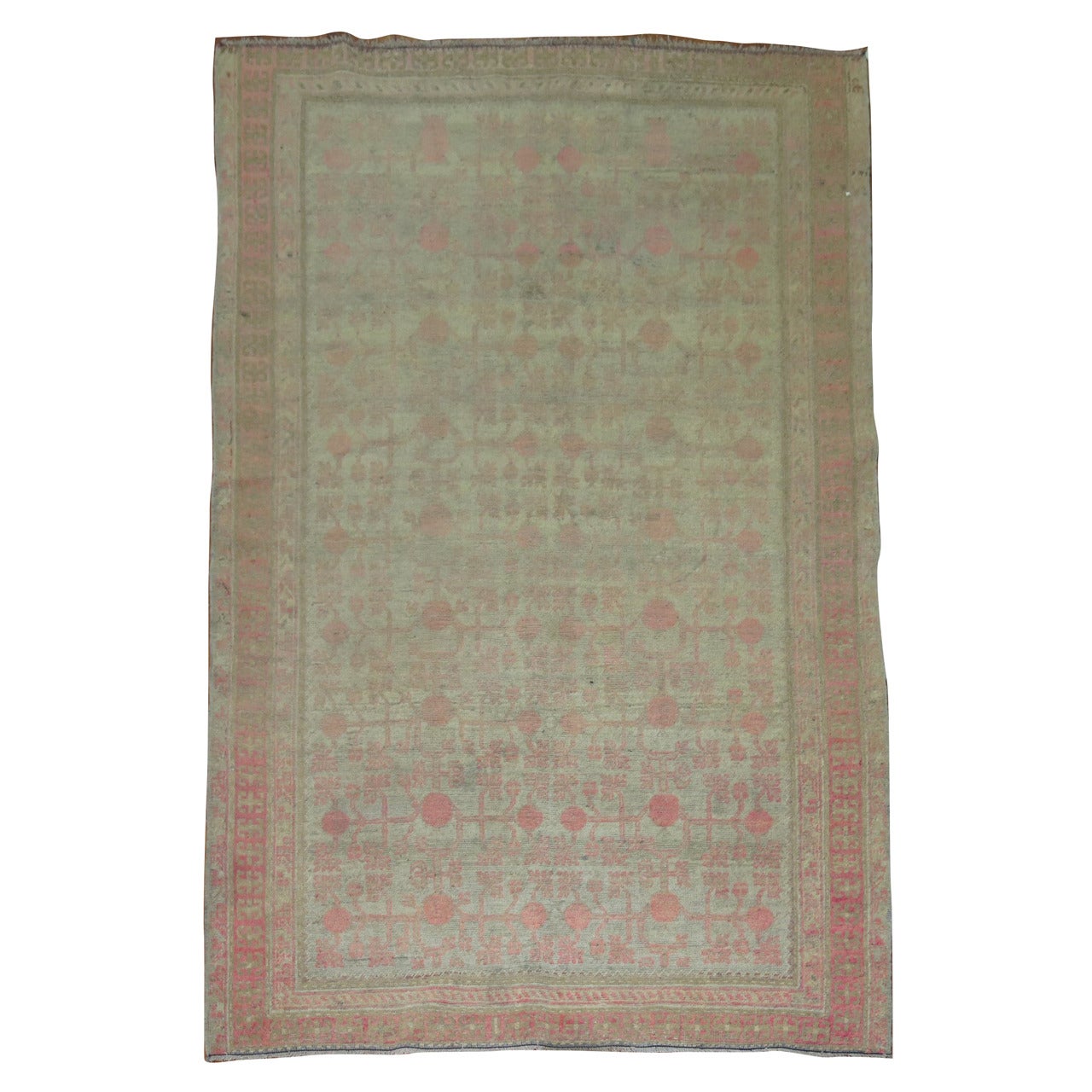 Gray and Pink East Turkestan Khotan Rug