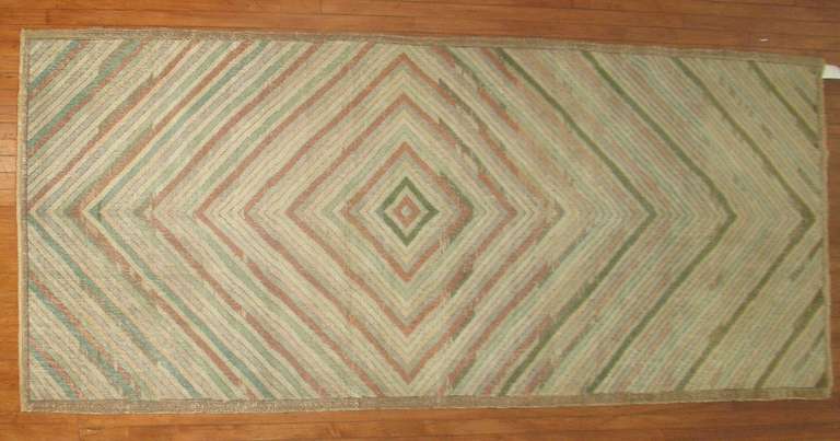 Hand-Knotted Mid-20th Century Deco Turkish Wide Runner Rug