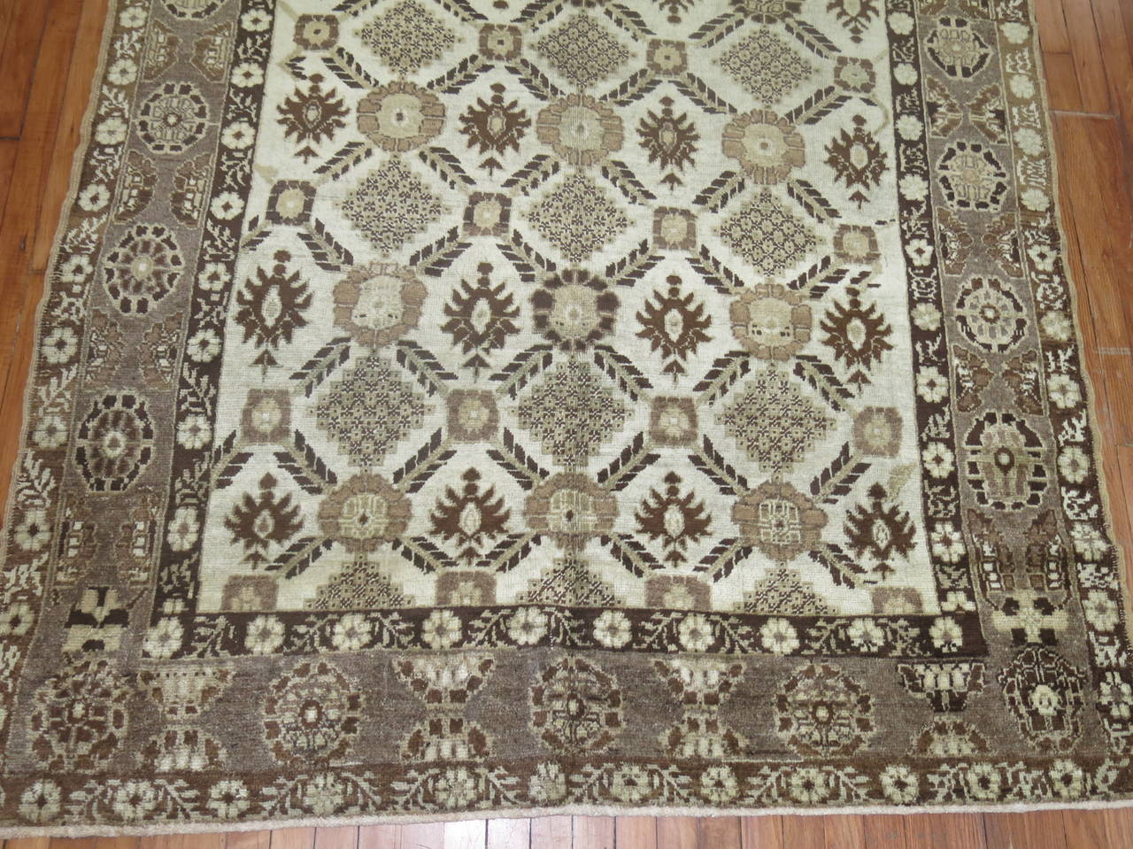 Mid-20th Century Primitive Hand Knotted White and Brown Turkish Anatolian Rug In Good Condition For Sale In New York, NY