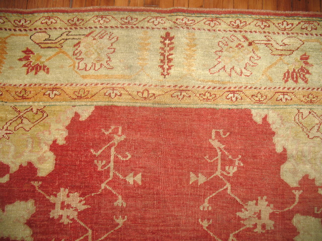 Early 20th Century Red Antique Turkish Oushak Rug For Sale