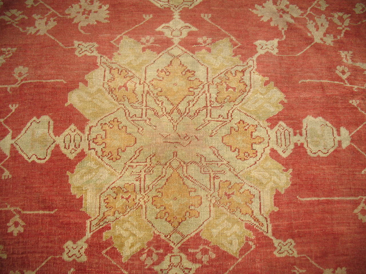 Wool Red Antique Turkish Oushak Rug For Sale
