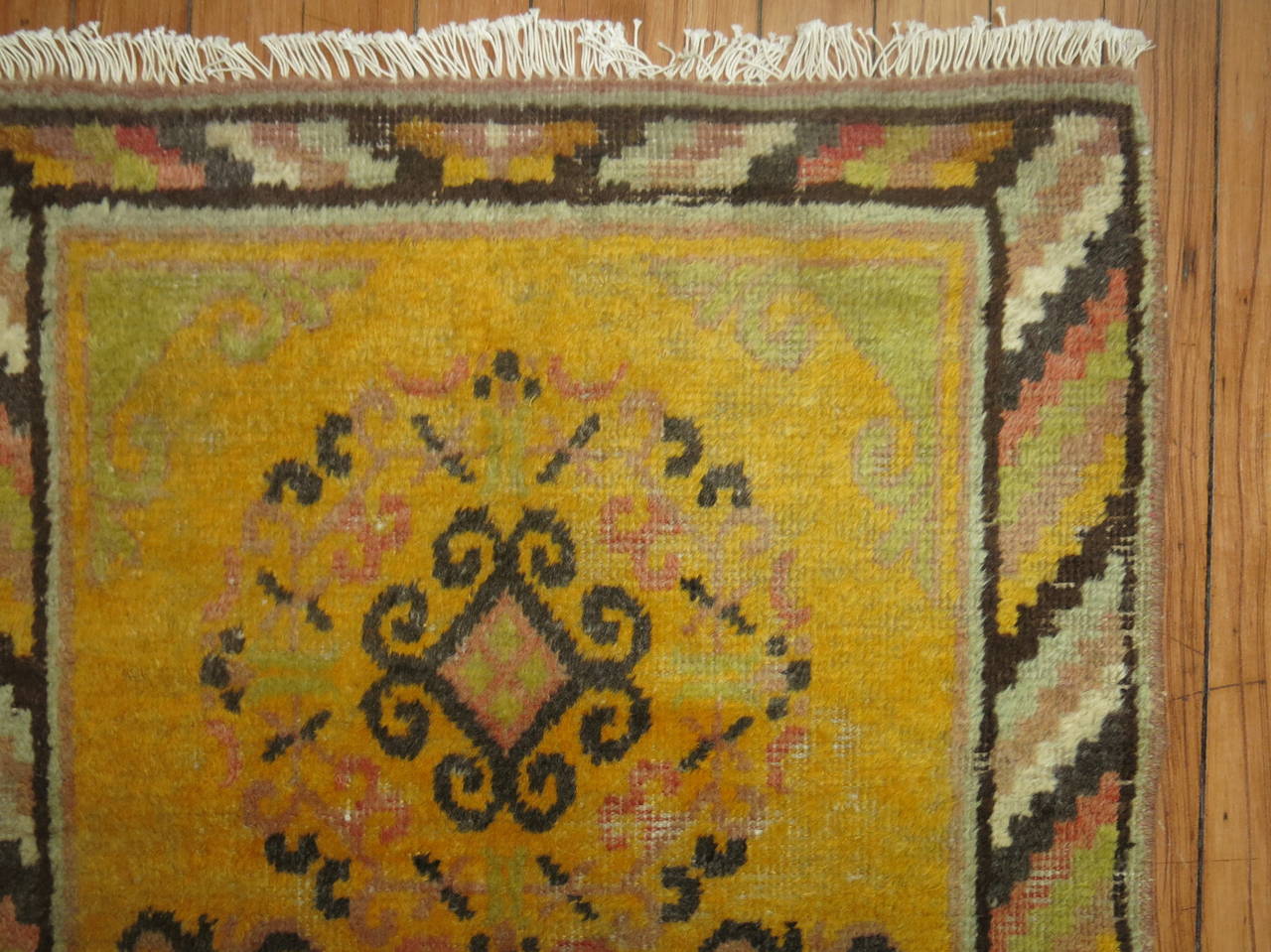 Futurist Yellow Antique Khotan Scatter Rug For Sale