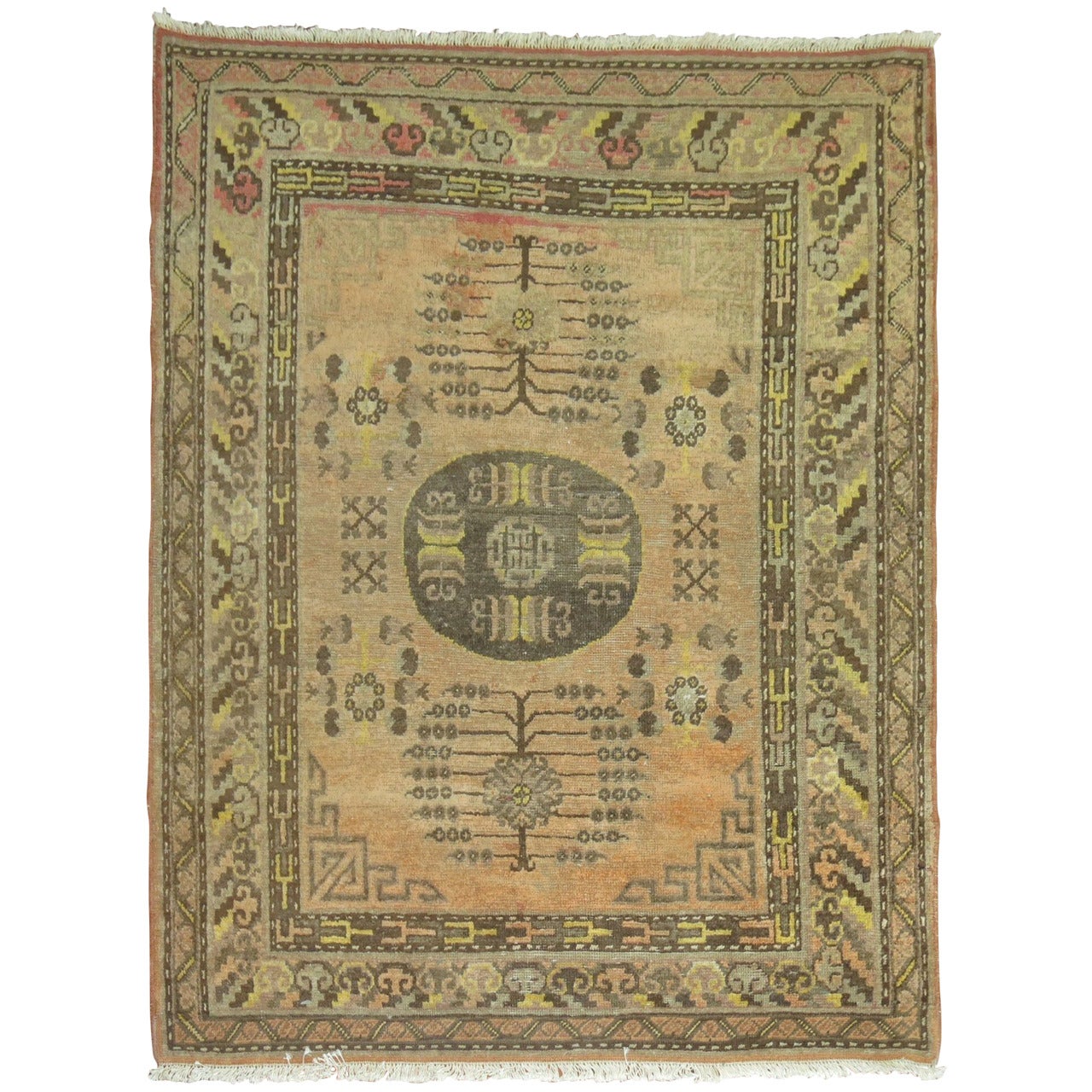 Orange Khotan Scatter Rug For Sale