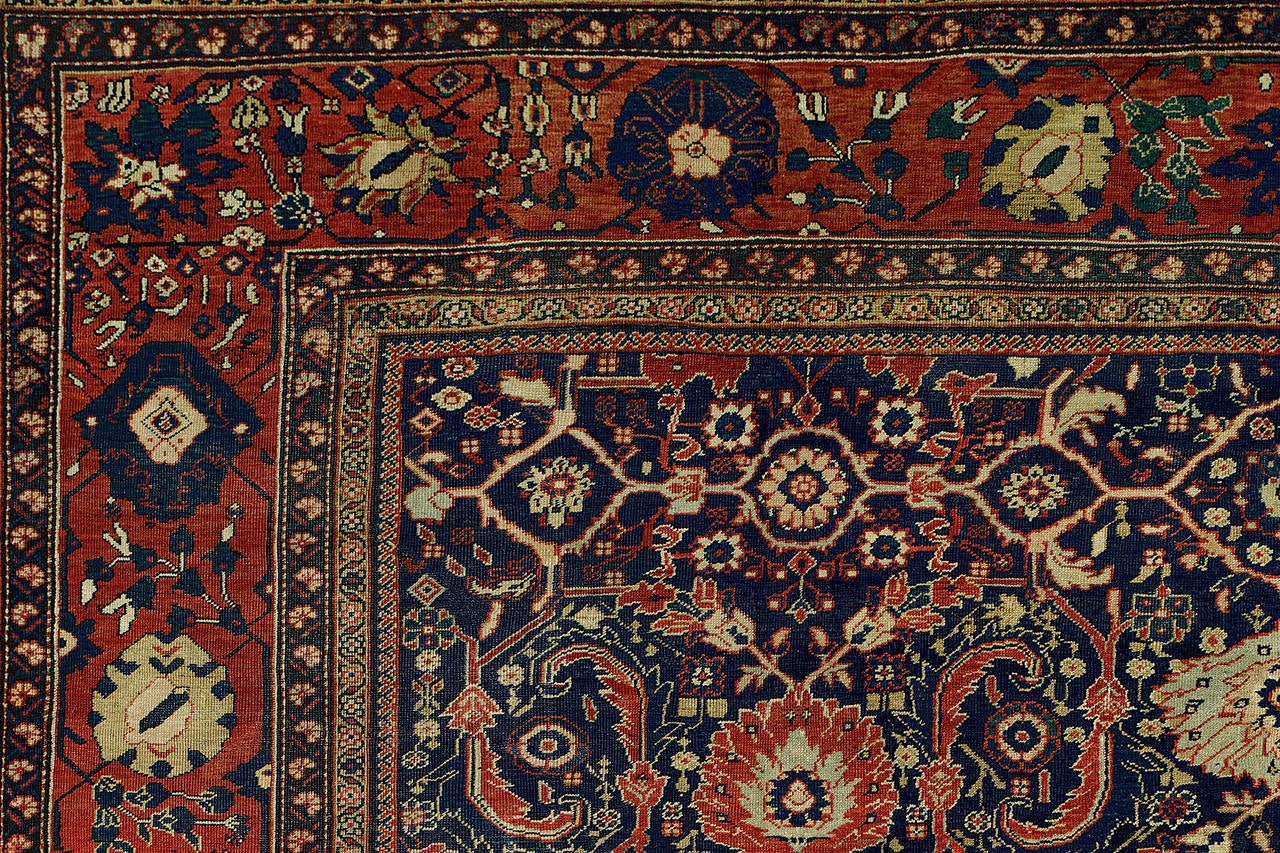 American Colonial Oversize Antique Persian Wool Sultanabad Mahal Traditional Carpet For Sale