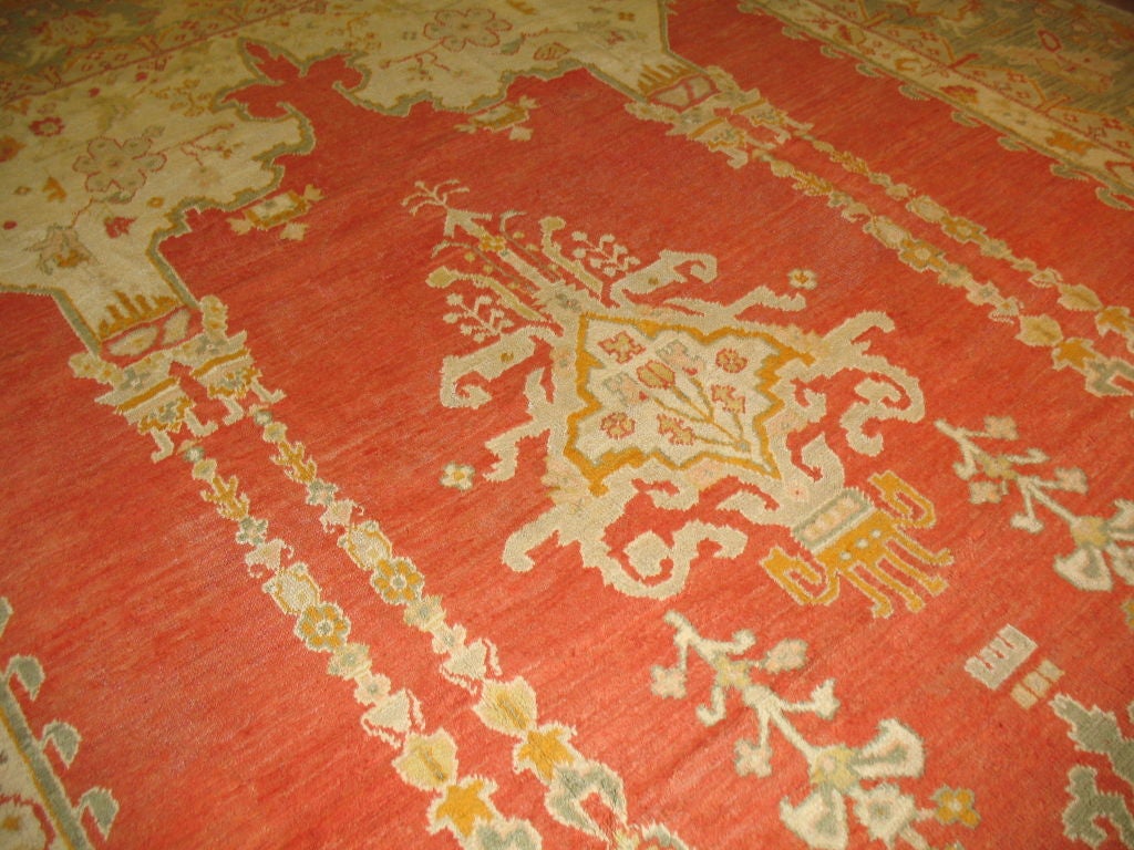 Turkish Antique Oushak Carpet In Excellent Condition For Sale In New York, NY
