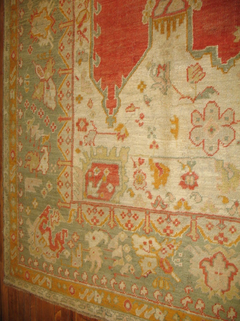 19th Century Turkish Antique Oushak Carpet For Sale