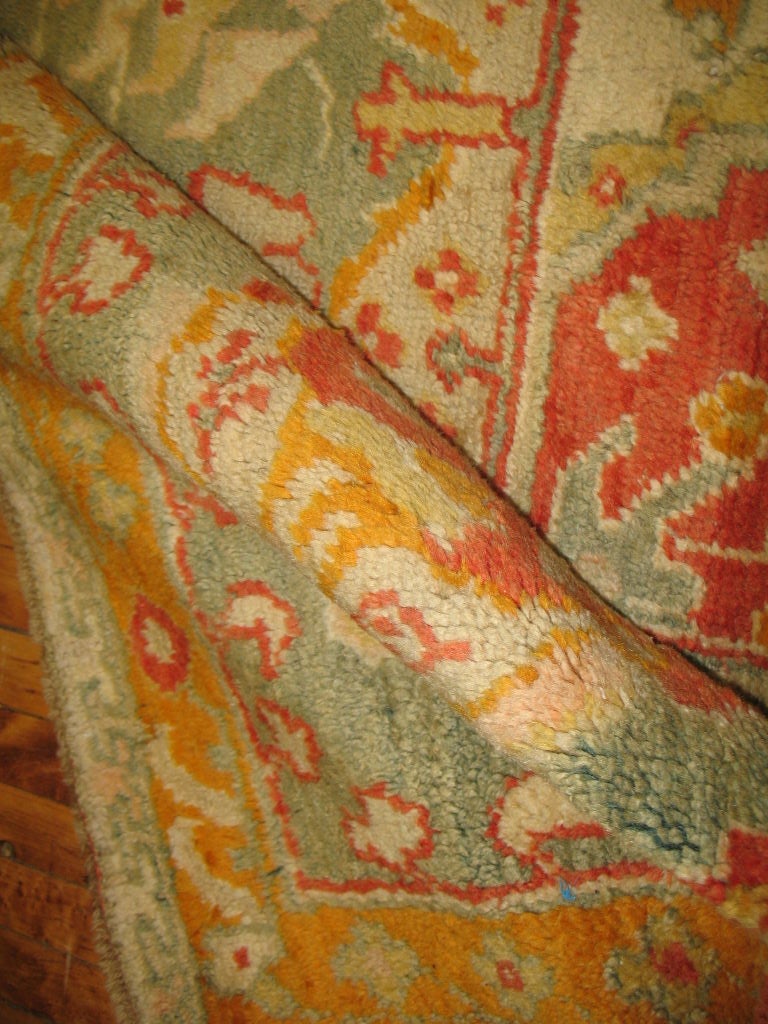 Wool Turkish Antique Oushak Carpet For Sale