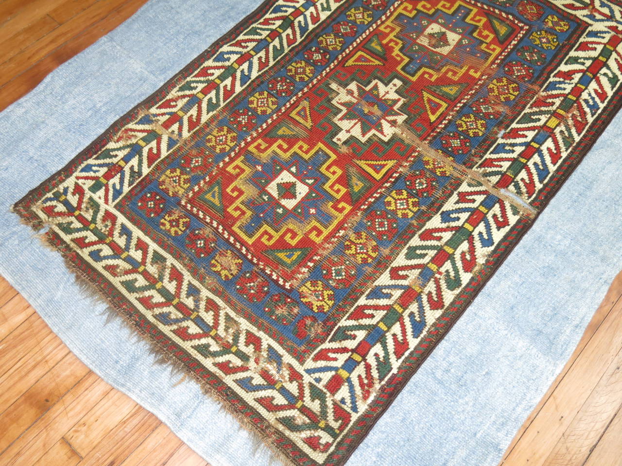 Antique Caucasian Rug on Kilim In Good Condition For Sale In New York, NY