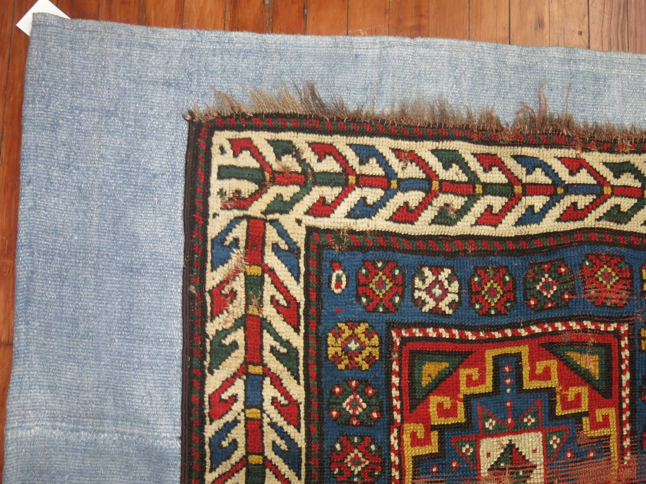 Mid-Century Modern Antique Caucasian Rug on Kilim For Sale