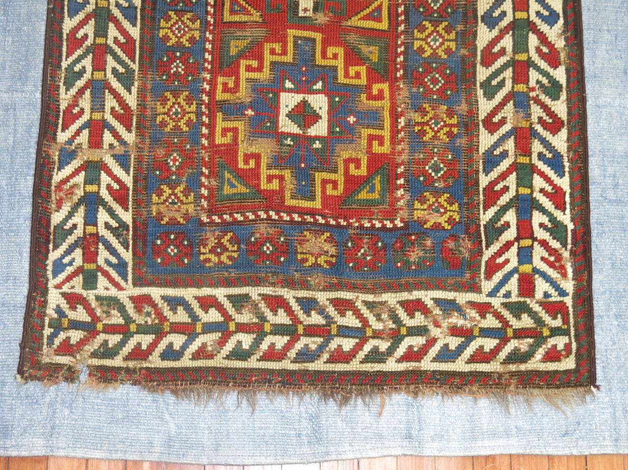 Hand-Crafted Antique Caucasian Rug on Kilim For Sale