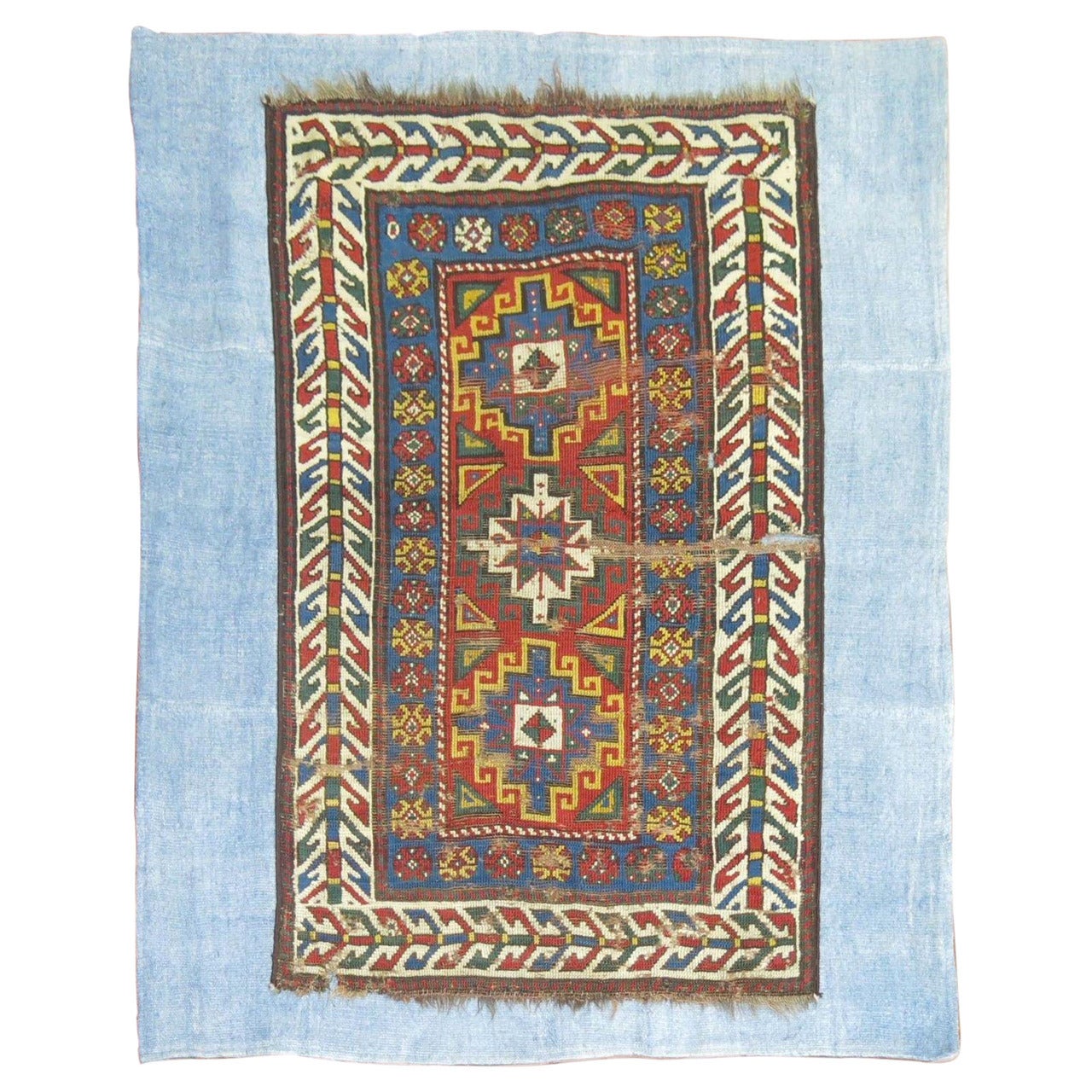 Antique Caucasian Rug on Kilim For Sale