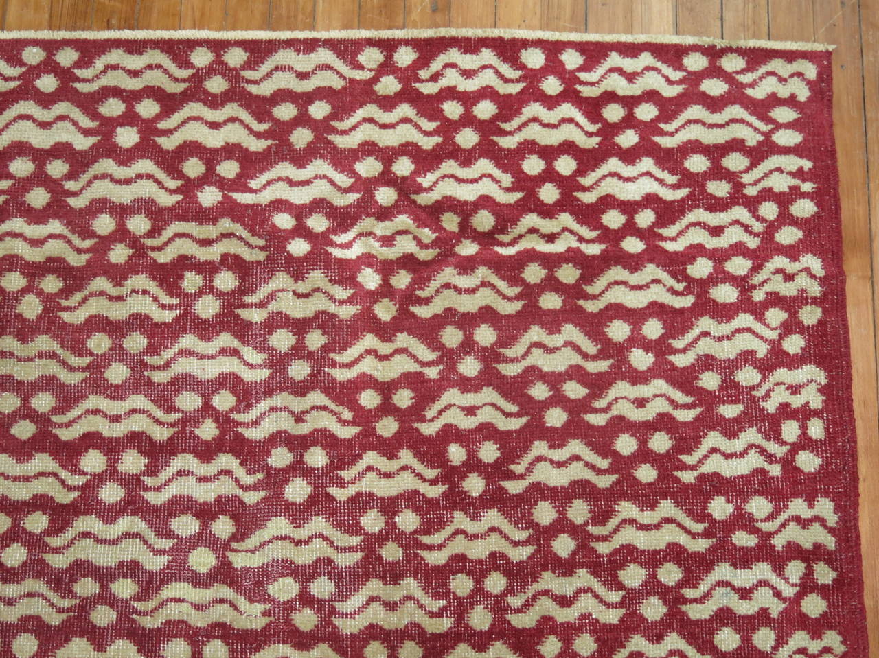 Mid-Century Modern Zabihi Collection Crimson Vintage Turkish Square Rug For Sale