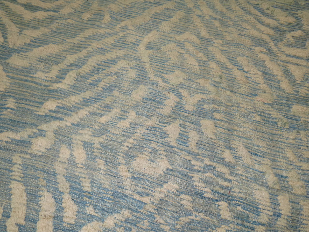 20th Century Blue Cream Turkish Souf Kilim Flat-weave Contemporary Rug For Sale