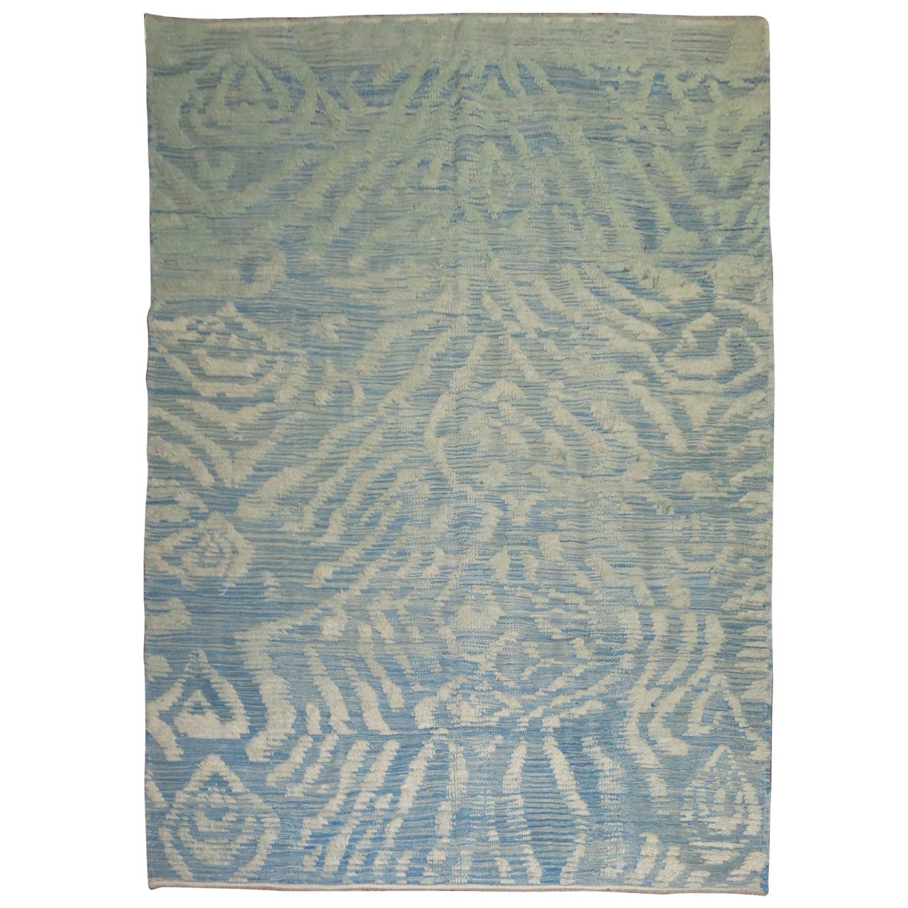 Blue Cream Turkish Souf Kilim Flat-weave Contemporary Rug For Sale