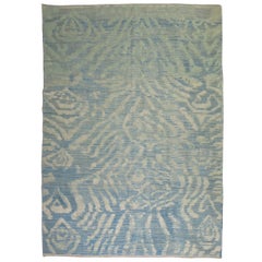 Blue Cream Turkish Souf Kilim Flat-weave Contemporary Rug