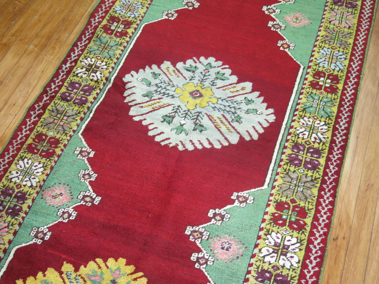 Hand-Knotted Colorful AntiqueTurkish Melas Runner For Sale