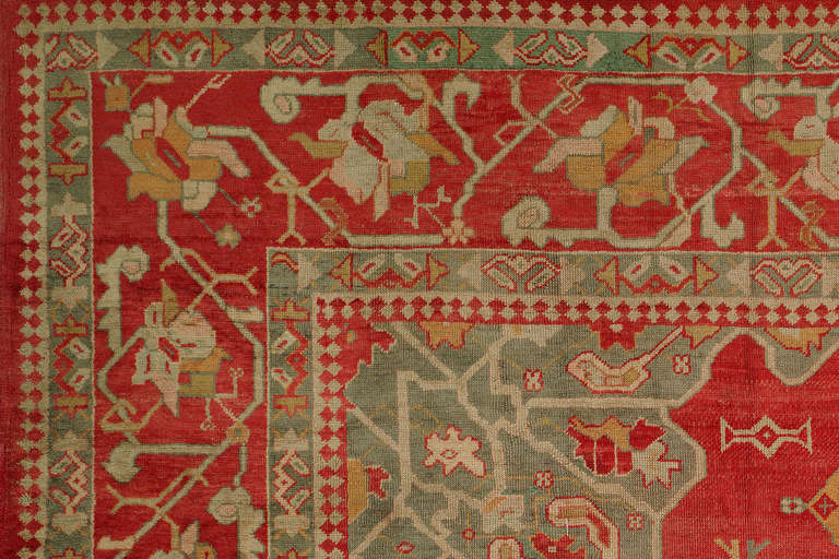 Agra Antique Red Turkish Square Oushak Rug