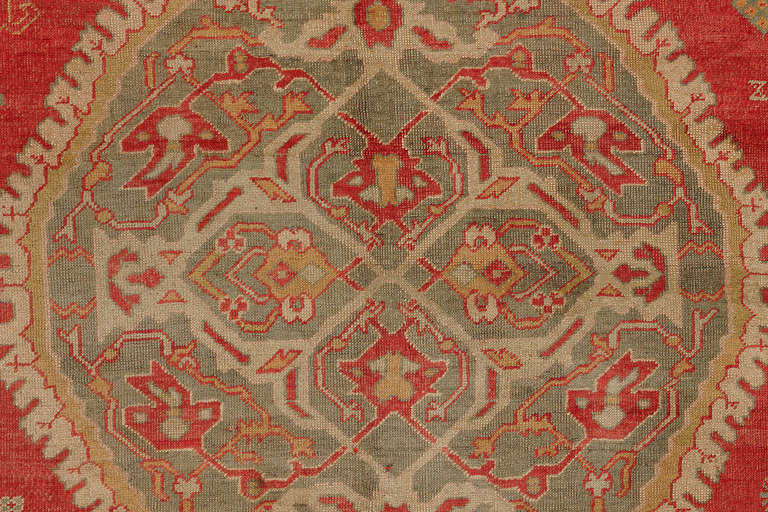 Hand-Knotted Antique Red Turkish Square Oushak Rug