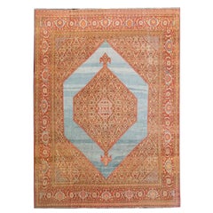 19th Century Antique Persian Tabriz Rug with Sky Blue Background