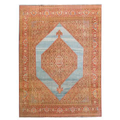 19th Century Antique Persian Tabriz Rug with Sky Blue Background 10