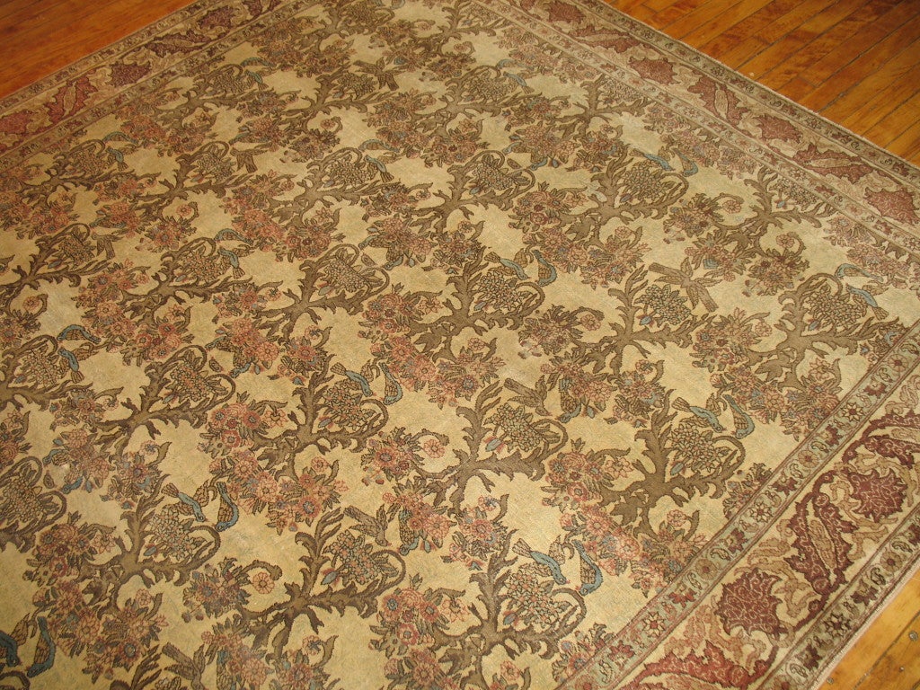 Antique Tabriz Rug with Birds In Good Condition In New York, NY