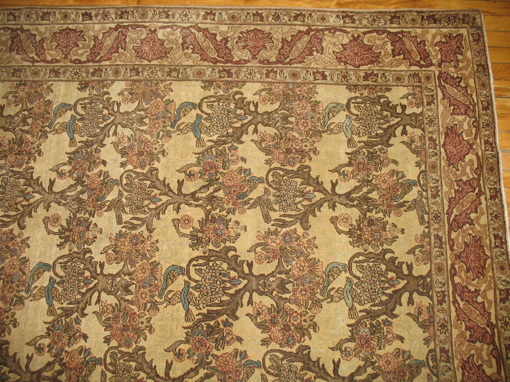 Antique Tabriz Rug with Birds 3