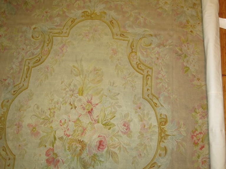 Wool Antique French Aubusson Carpet