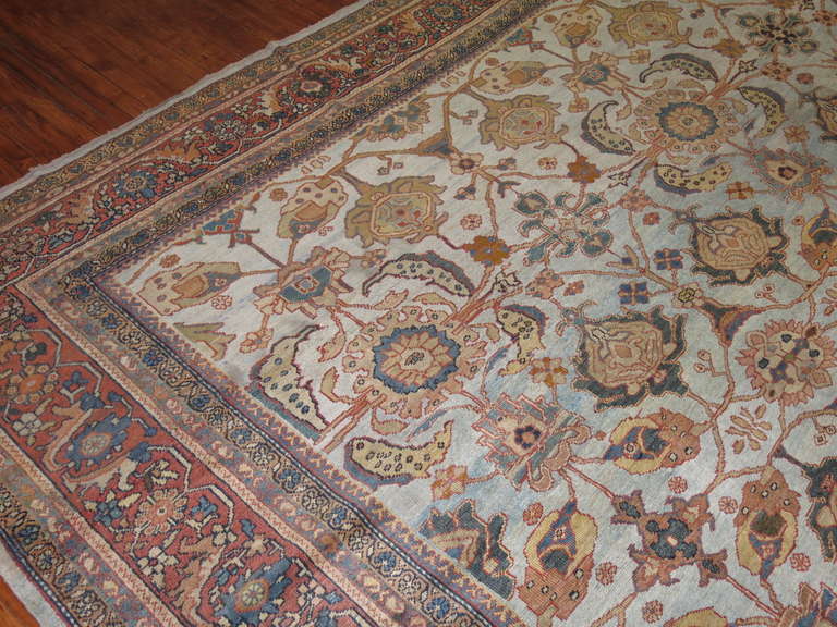 Wool Powder Blue Large Antique Persian Mahal Sultanabad Rug, Early 20th Century For Sale