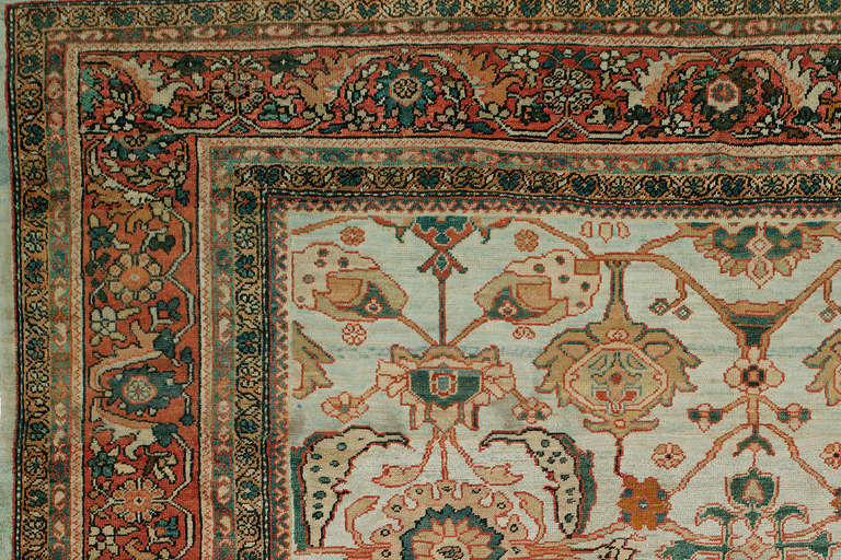 Hand-Woven Powder Blue Large Antique Persian Mahal Sultanabad Rug, Early 20th Century For Sale