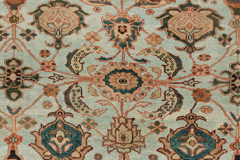 Powder Blue Large Antique Persian Mahal Sultanabad Rug, Early 20th Century In Good Condition For Sale In New York, NY