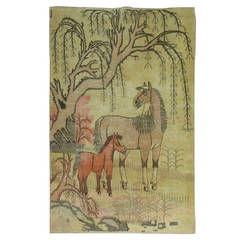 Antique Pictorial East Turkestan Rug with two horses