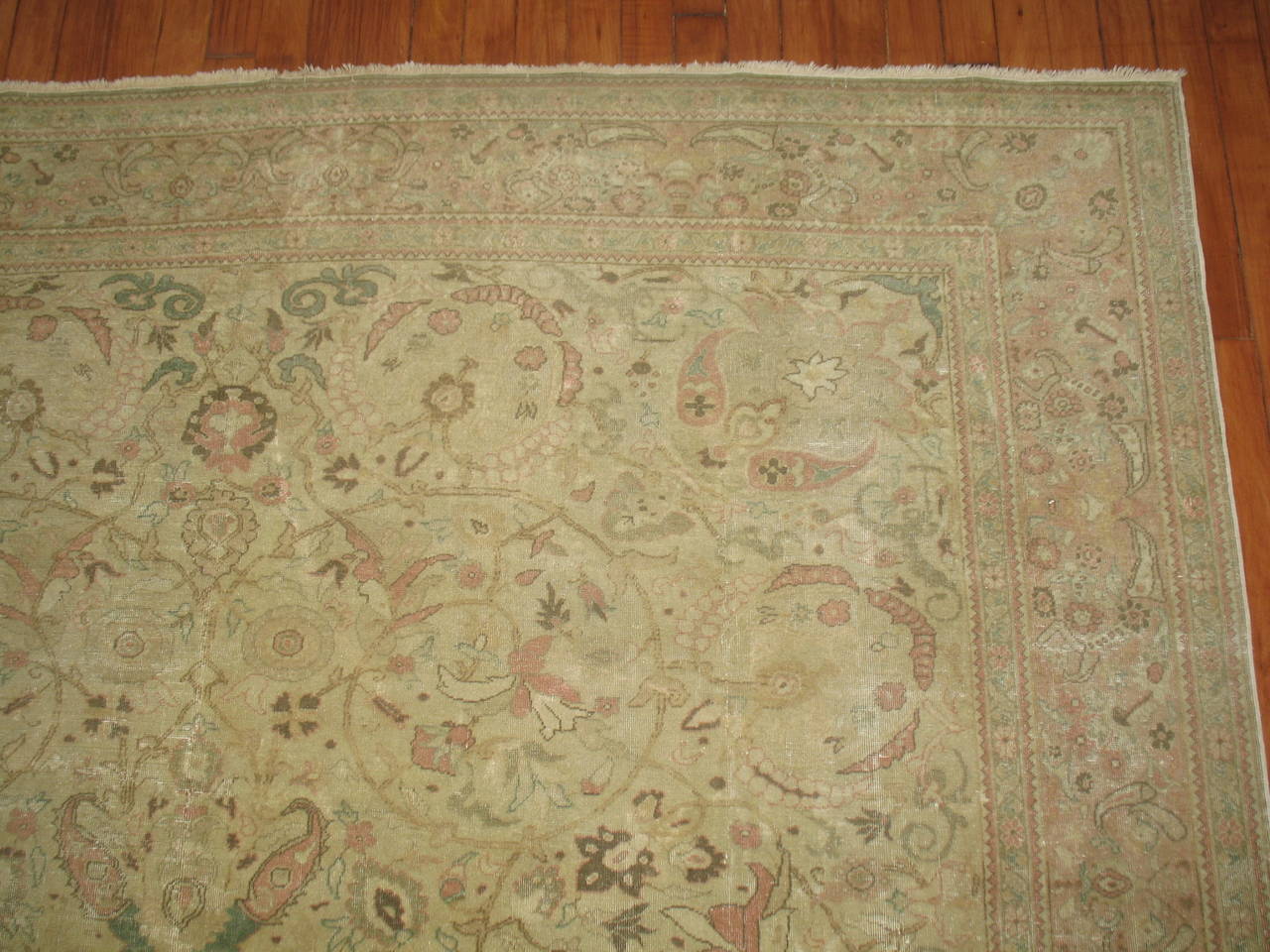 Classic early 20th century finely woven Turkish Sivas rug with a muted formal palette. Beige, brown, brown, peachy pink accents,

circa 1940, measures: 6'6” x 9'9”.