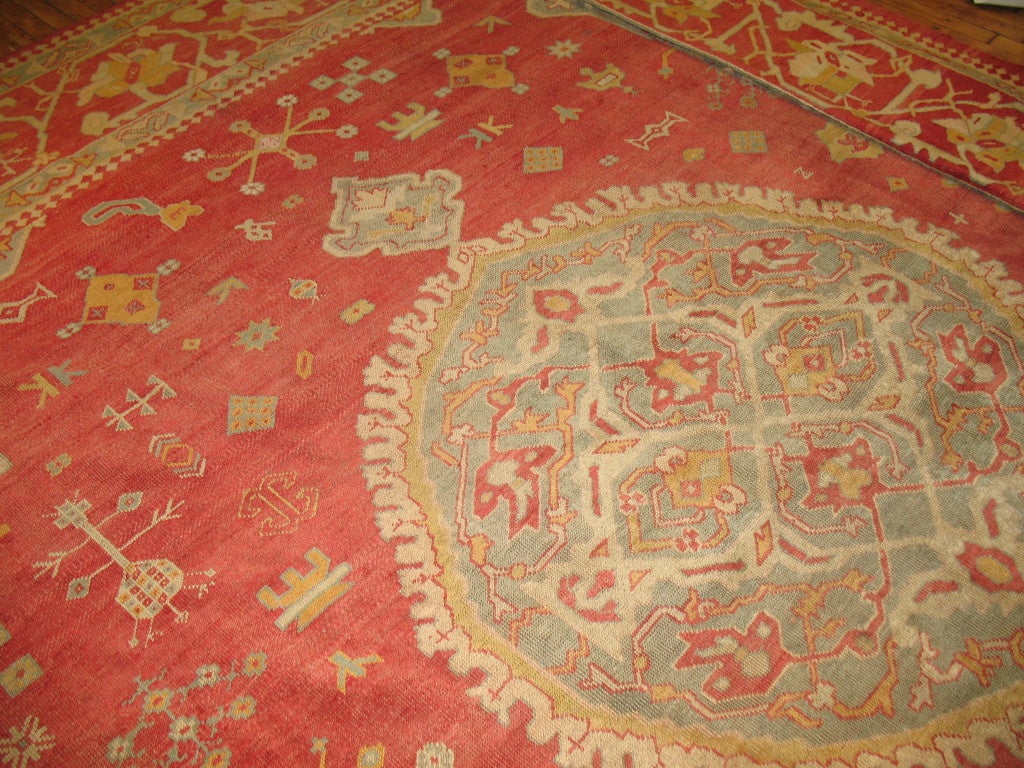 Antique Red Turkish Square Oushak Rug In Excellent Condition In New York, NY