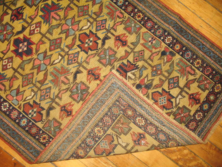 Rare 19th Century Gold Mustard Antique Caucasian Narrow Kuba Runner