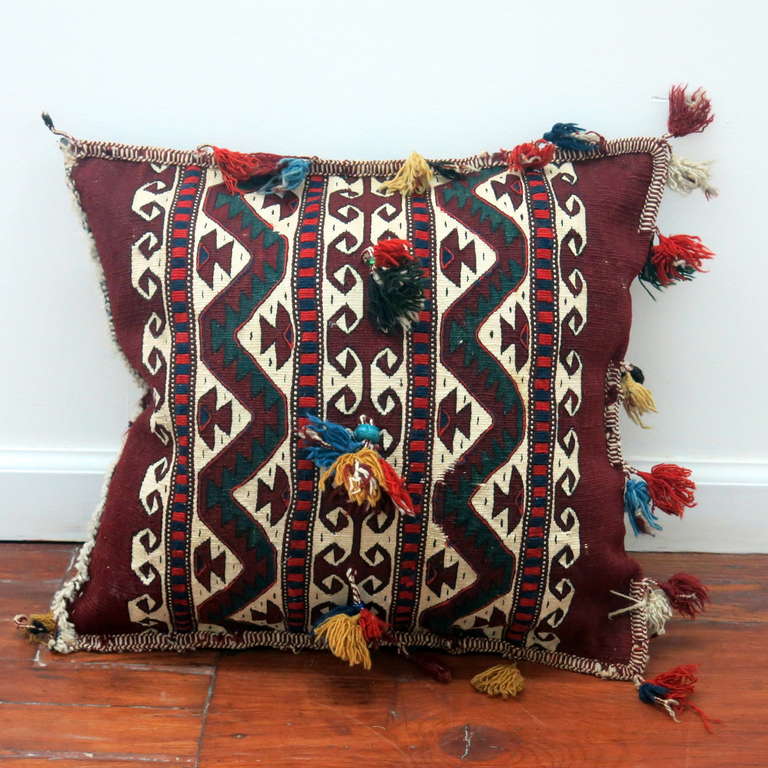 Hand-Crafted Zabihi Collection 19th century Antique Turkeman Pillow For Sale