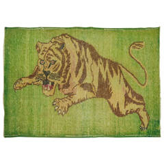 Vintage Turkish Pictorial Tiger Rug