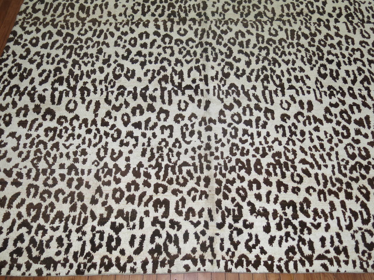 Contemporary Leopard Vintage Inspired Turkish Silk Rug For Sale