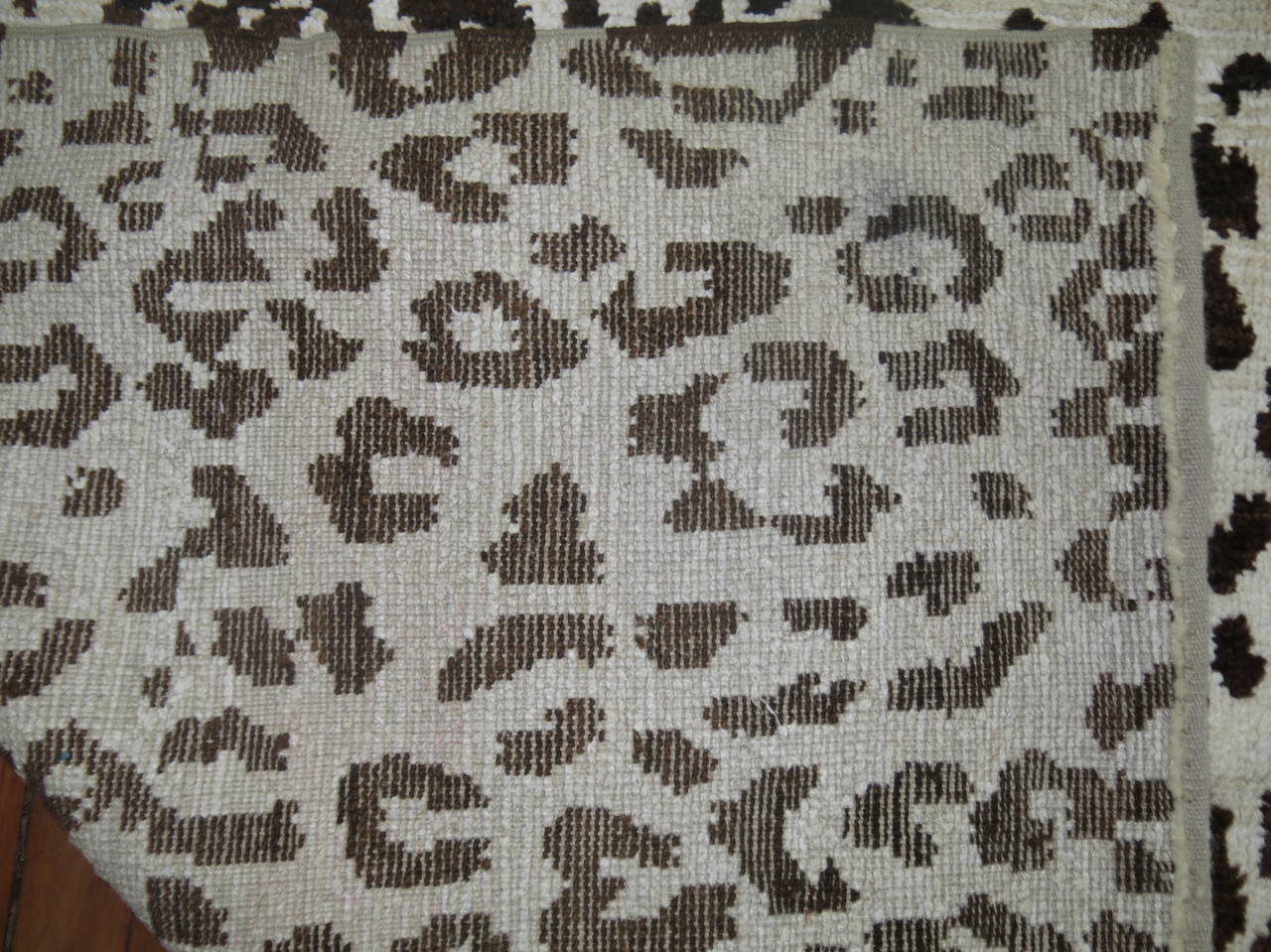 Wool Leopard Vintage Inspired Turkish Silk Rug For Sale