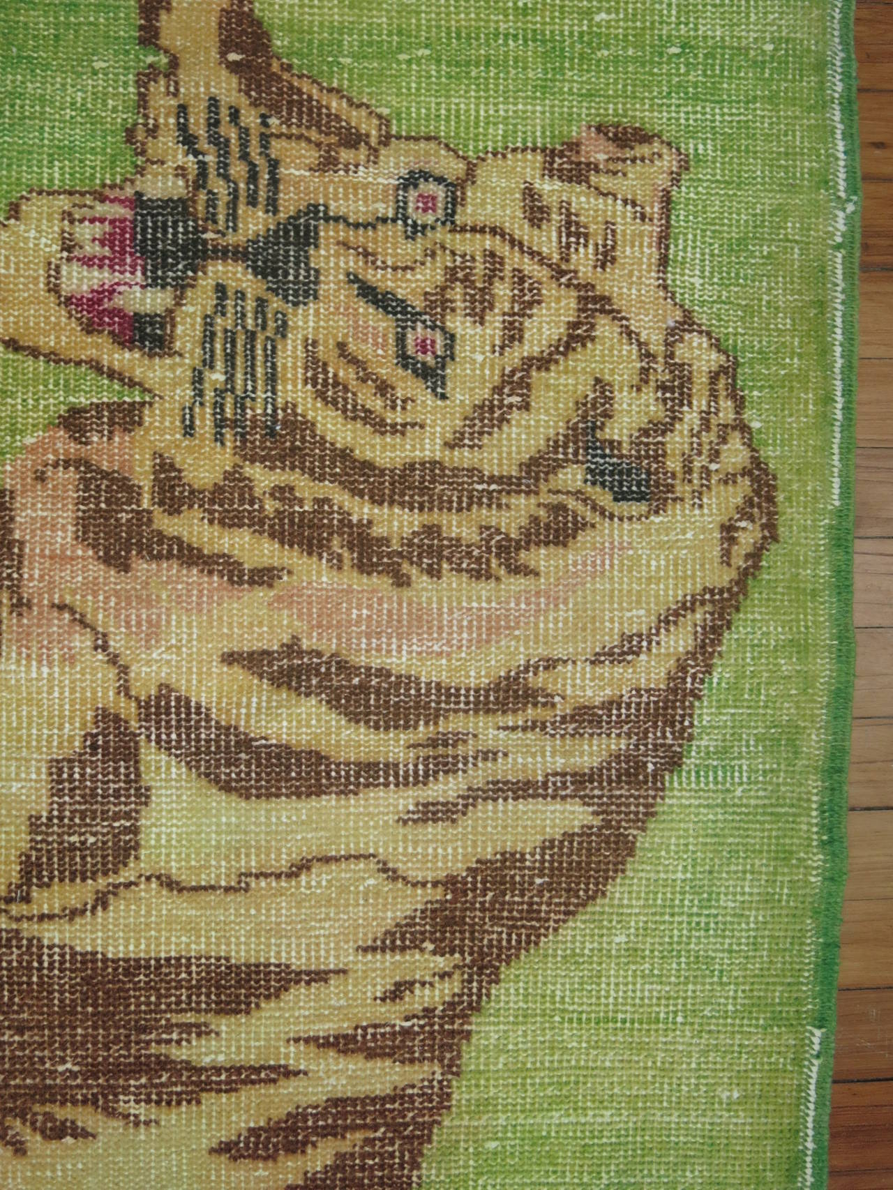 Vintage Turkish Pictorial Tiger Rug In Good Condition In New York, NY