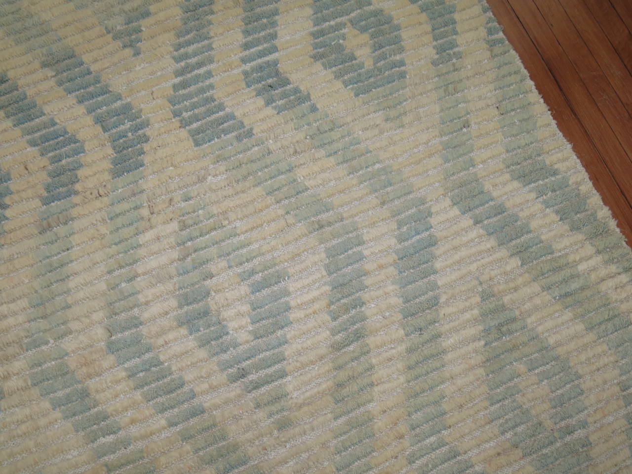 Mid-Century Modern White Blue Gray Modern Turkish Tulu Carpet For Sale
